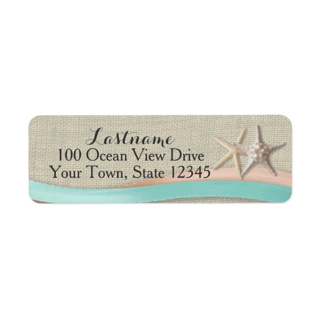Etiqueta Starfish e Ribbon Rustic Beach (Frente)