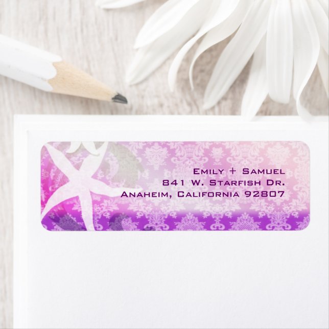 Etiqueta Starfish Purple Beach Wedding Endereço de devoluçã (Insitu)