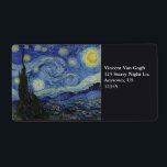 Etiqueta Starry Night por Vincent Van Gogh<br><div class="desc">Starry Night, de Vincent Van Gogh, o óleo na canvas 1889, é uma pintura paisagística de uma vasta rocha de estrelas brilhantes sobre uma paisagem de cidades distantes e colinas rolantes, com uma ascensão de ciprestes em solteiro como uma chama verde-escura. Van Gogh pintou sua estrelada obra-prima não da vida,...</div>