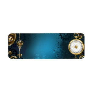 Etiqueta Steampunk turquoise Background with Gears