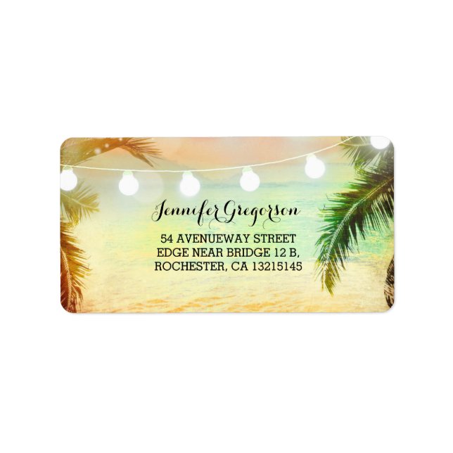 Etiqueta String Lights Sunset Beach Wedding (Frente)