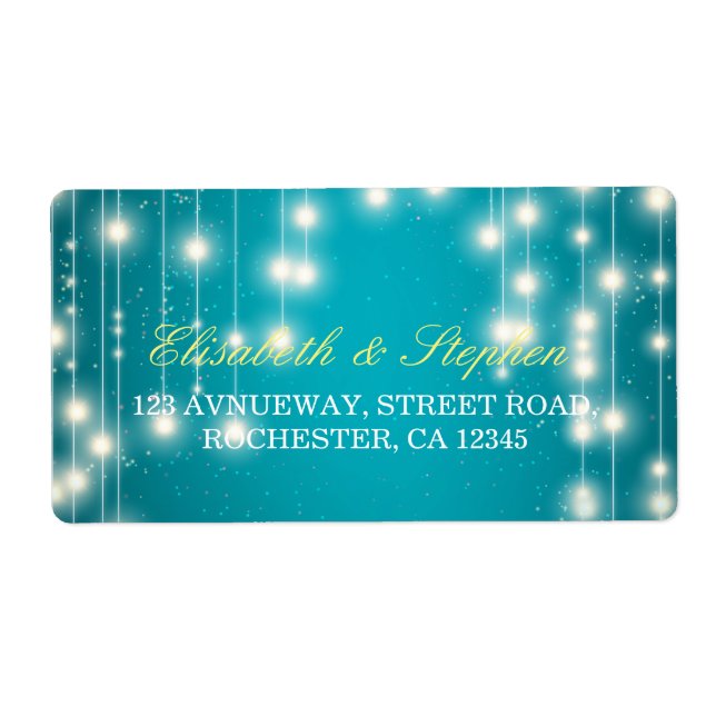 Etiqueta String Lights & Turquoise Glitter Casamento (Frente)