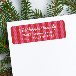Etiqueta Striped pink red simple Christmas return address