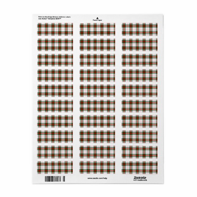 Etiqueta Stuart / Stewart tartan xadrez verde branca (Folha completa)