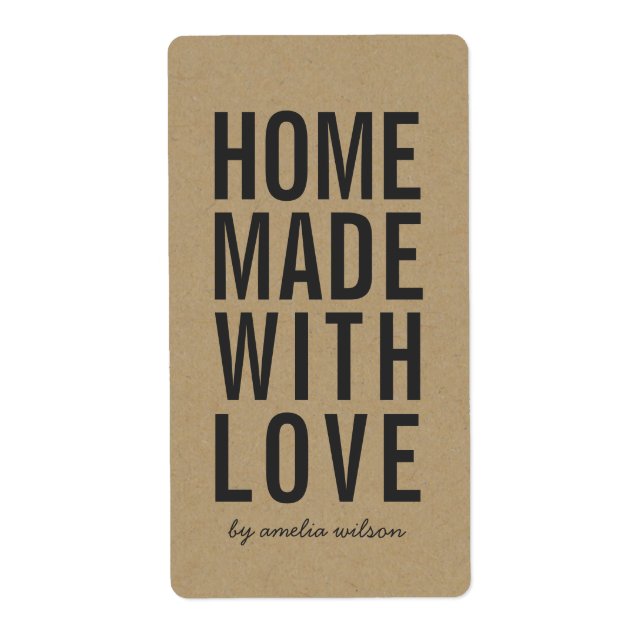 Etiqueta Stylish Rustic Bold Homemade with Love Faux Kraft (Frente)