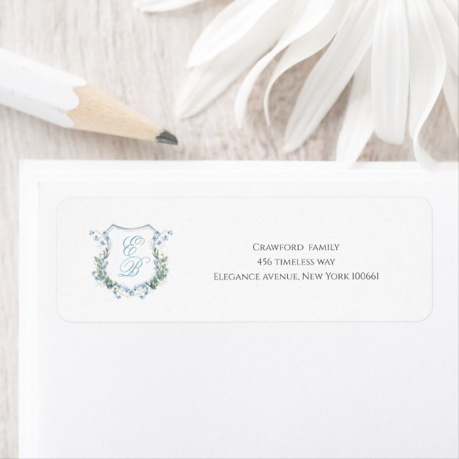 Etiqueta Stylish Wedding Floral Crest Classic Address Label (Insitu)