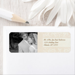 Etiqueta Sua Foto Casamento Vintage Peony Damask