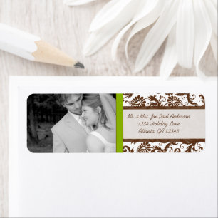 Etiqueta Sua Foto Vintage Apple Green Brown Damask