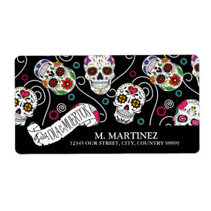 Etiqueta Sugar Skulls and Swirls Black ID725