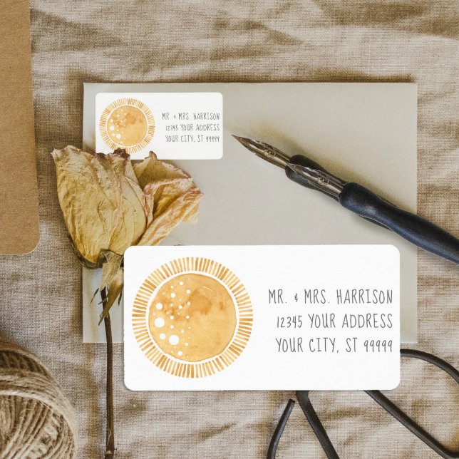 Etiqueta Sun Sunshine Modern Boho Mostarda Amarela (Criador carregado)