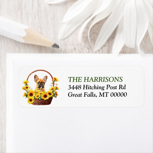 Etiqueta Sunflower Basket French Buldog Endereço para devol (Insitu)