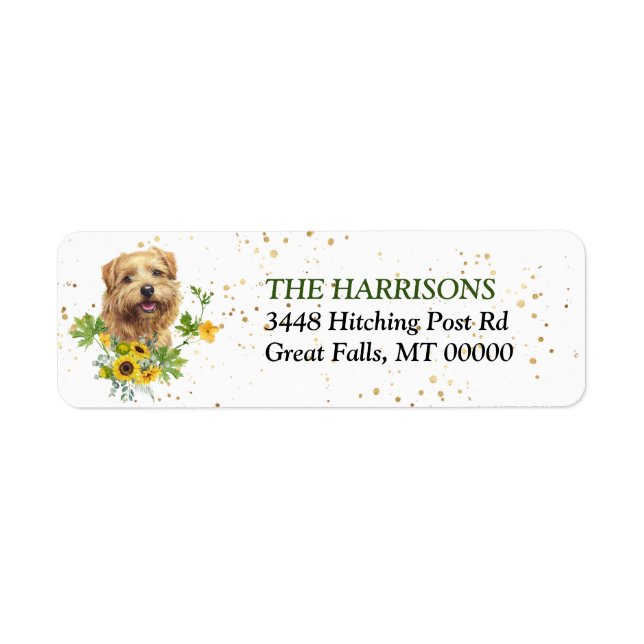 Etiqueta Sunflower Eucalyptus Norfolk Terrier (Frente)