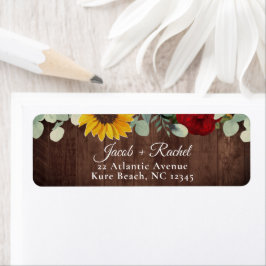 Etiqueta Sunflower Eucalyptus Rosa vermelha Wood Casamento