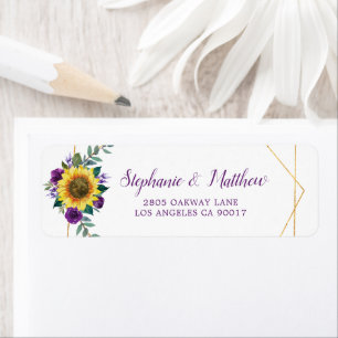 Etiqueta Sunflower Purple Floral Endereço Geométrico Dour