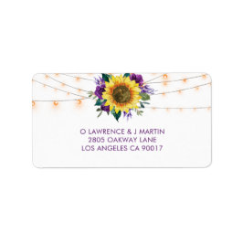 Etiqueta Sunflower String Light Purple Weding Endereço RSVP