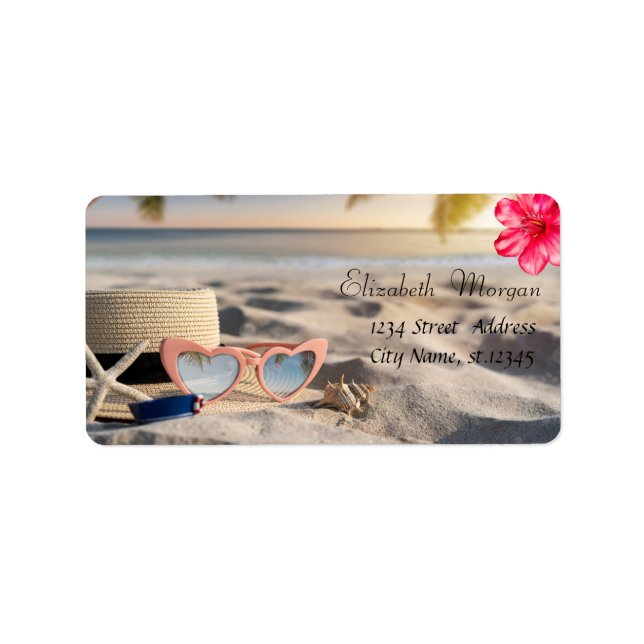 Etiqueta Sunglass Hat Seashells Sand Hibiscus (Frente)
