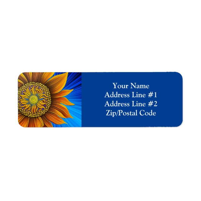 Etiqueta Sunny Sunflower russo em azul (Frente)