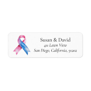 Etiqueta Suporte e Causa da Consciência de Fita Rosa e Azul