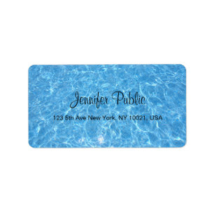 Etiqueta Swimmingpool Azul Aqua Água Manuscrita