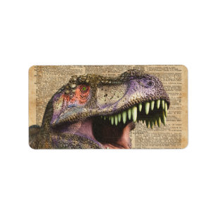 Etiqueta T-rex, tiranossauro, arte da antiguidade do