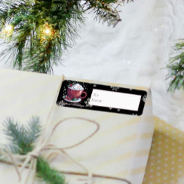 Etiqueta Taça de Natal de Chocolate Quente | Presente Preto