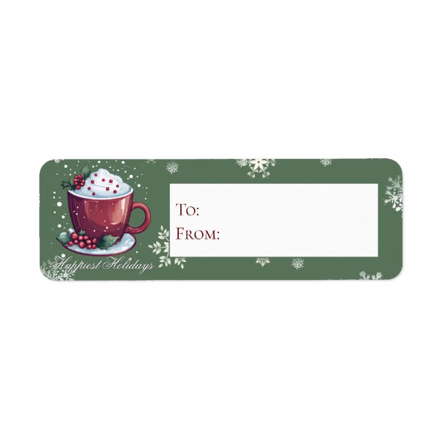Etiqueta Taça de Natal de Chocolate Quente | Presente Verde (Frente)