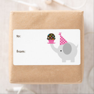 Etiqueta Tag do presente do elefante e do cupcake