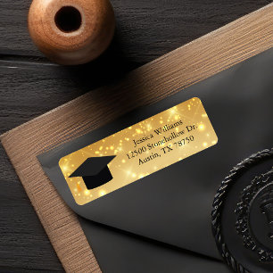 Etiqueta Tampa de Formatura Brilho Dourado Endereço de Reto