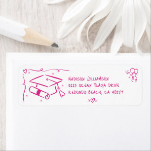 Etiqueta Tampa de Graduado Desenhada à Mão Rosa Endereço Br