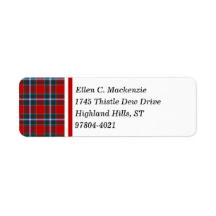 Etiqueta Tartan brilhante do vermelho e dos azul-céu do cl