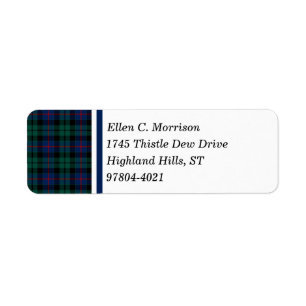 Etiqueta Tartan escocês verde e azul do clã de Morrison