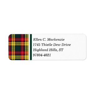 Etiqueta Tartan vermelho, amarelo e verde do clã de