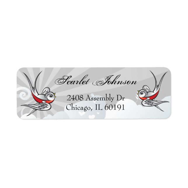 Etiqueta Tatuagem Swallow e Scroll Urban Address Labels (Frente)