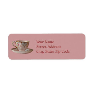 Etiqueta Teacup e pires cor-de-rosa com rosas
