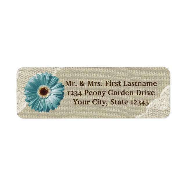 Etiqueta Teal Gerbera Daisy e Lace (Frente)