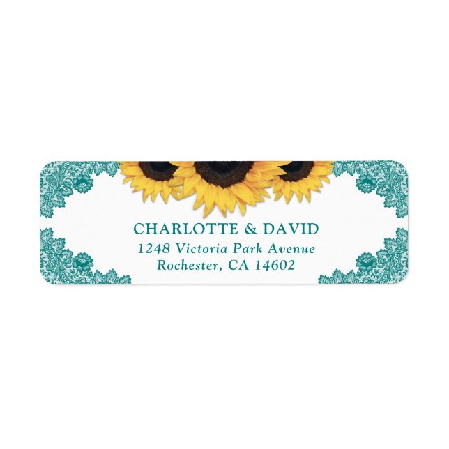 Etiqueta Teal Rustic Chic Sunflower Address (Frente)