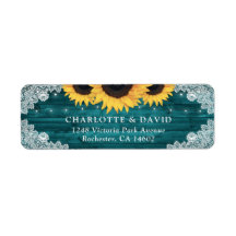Teal Rustic Wood Sunflower Endereço de Devolução