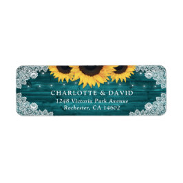 Etiqueta Teal Rustic Wood Sunflower Endereço de Devolução