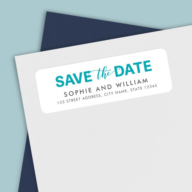 Etiqueta Teal Save the Date Wedding Return Address (Criador carregado)