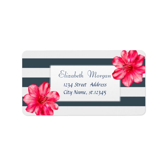 Etiqueta Tela tropical moderna, Marinho de Hibiscus Blue St (Frente)