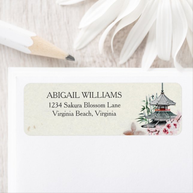 Etiqueta Templo Japonês, Bamboo, Cherry Blossoms Endereço (Insitu)