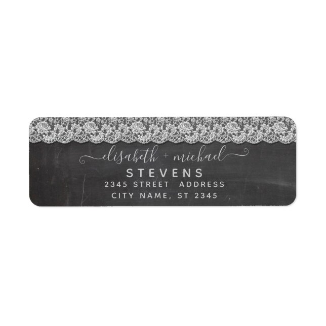 Etiqueta Tendy romântico com script chic lace chalkboard (Frente)