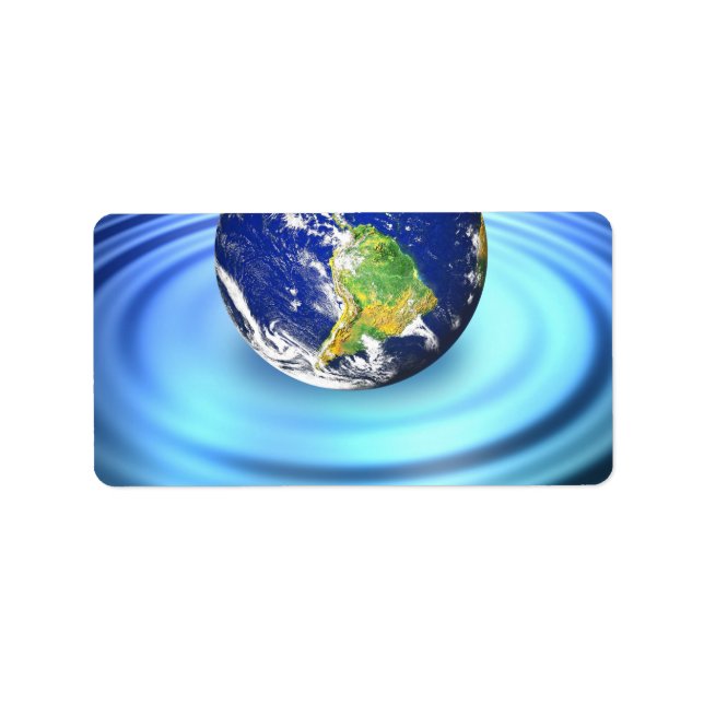 Etiqueta Terra 3D flutuando em ondulações de água (Frente)