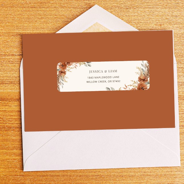 Etiqueta Terracota Floral de Outono Encomenda Casamento End (Terracotta Fall Floral Wedding Mail Return Address Label)