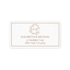 Etiqueta Terracotta Leafy Crest Monograma Endereço Caseiro