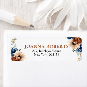 Etiqueta Terracotta Navy Blue Greenery Geometric Wedding
