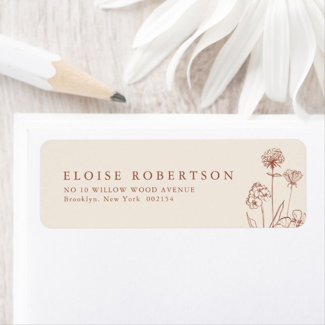 Etiqueta Terracotta Rustic Floral Fall Wildflower Address (Insitu)