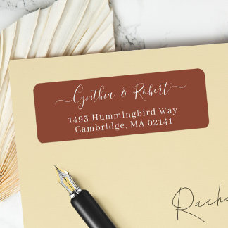 Etiqueta Terracotta Simple Script Wedding Endereço de Devol