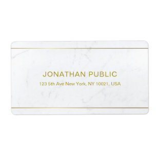 Etiqueta Texto Dourado de Mármore Branco Elegante Entrega S