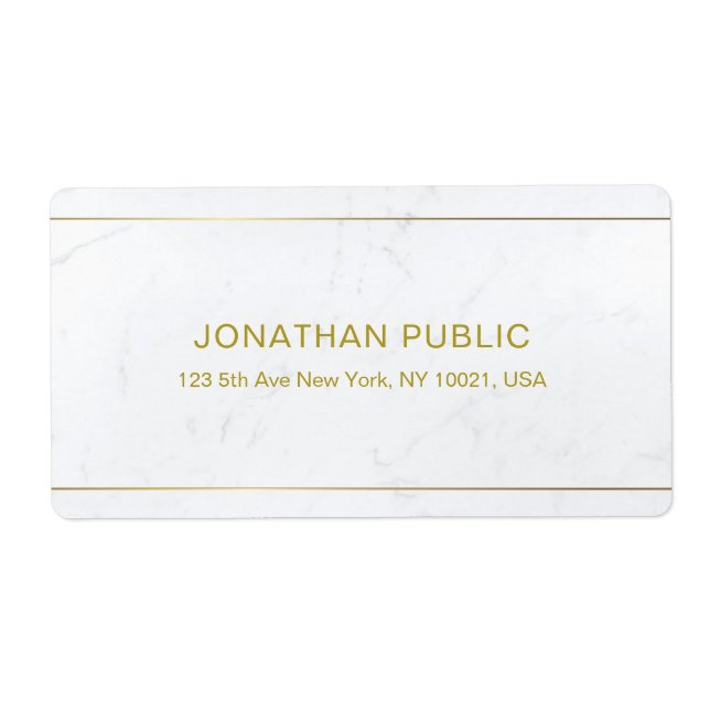 Etiqueta Texto Dourado de Mármore Branco Elegante Entrega S (Frente)